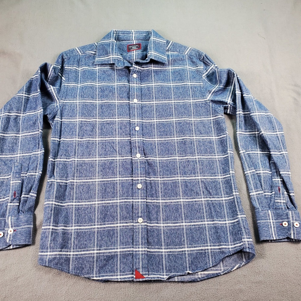 UNTUCKit Mens Slim Fit Blue White Plaid Flannel Button Down Shirt Medium - Picture 3 of 6
